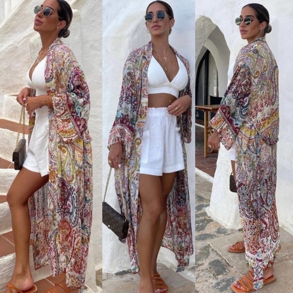 New With Tag Zara Long Pasley-Style Printed Belted Kimono Blogger Fav NWT Medium